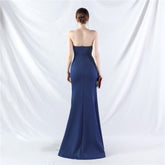 Ethan Strapless Satin Evening Dress In Navy Blue